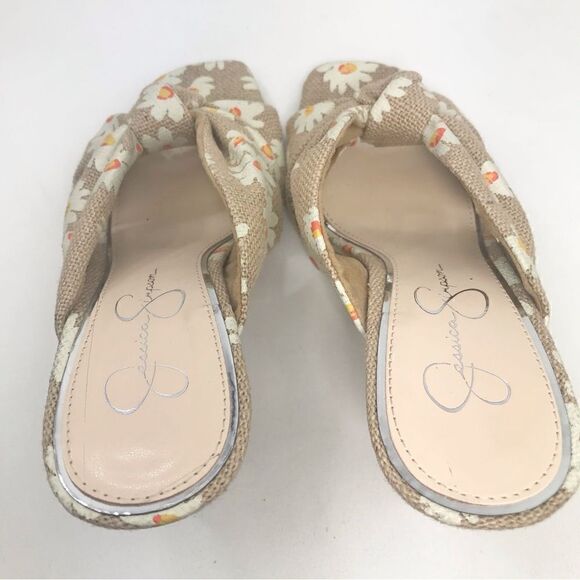 Jessica Simpson MAYXIE Floral Burlap Slip on Heeled Sandals - Picture 8 of 15
